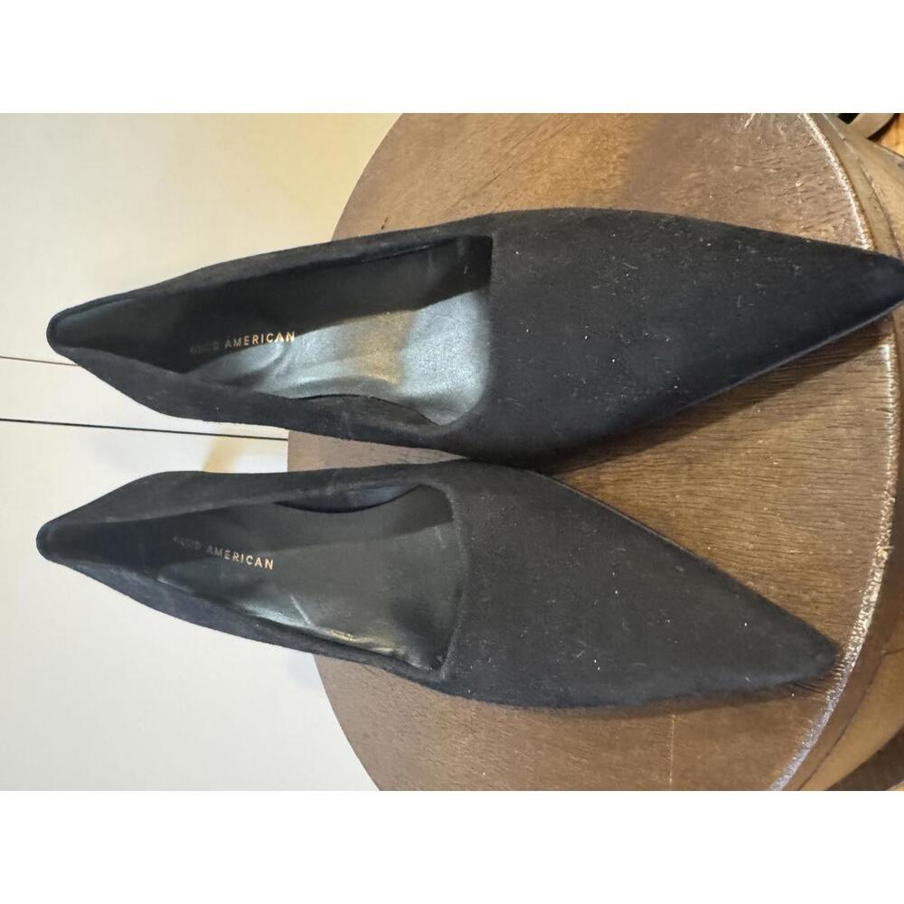 Good American Black Suede Pointed Toe Heels